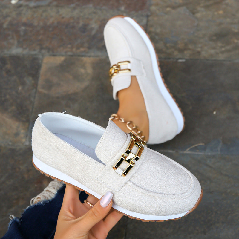 Platform Loafers for Women ⎜ Comfortable Shoes with Glitter Accent and Golden Chain for Style and Comfort