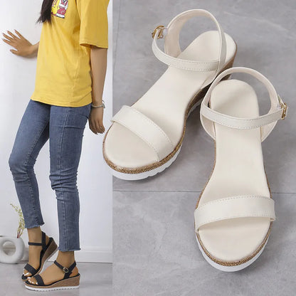 Women's Wedge Sandals with Buckle ⎜ Comfortable Summer Shoes with a Light Sole and Heel for More Comfort