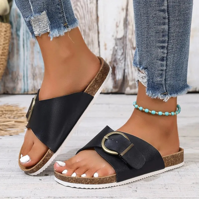 Flat Women's Slip - on Shoes ⎜ Comfortable Shoes with Buckle and Stylish Design for Summer and Everyday Wear