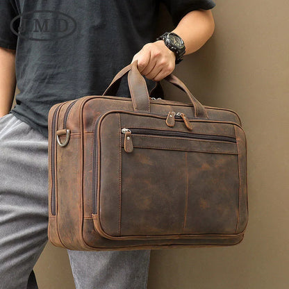 Leather Laptop Bag for Men ⎜ Robust Shoulder Bag with Multiple Compartments for Business and Leisure
