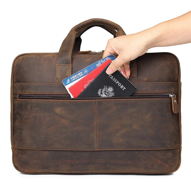 Leather Laptop Bag for Men ⎜ Robust Shoulder Bag with Multiple Compartments for Business and Leisure