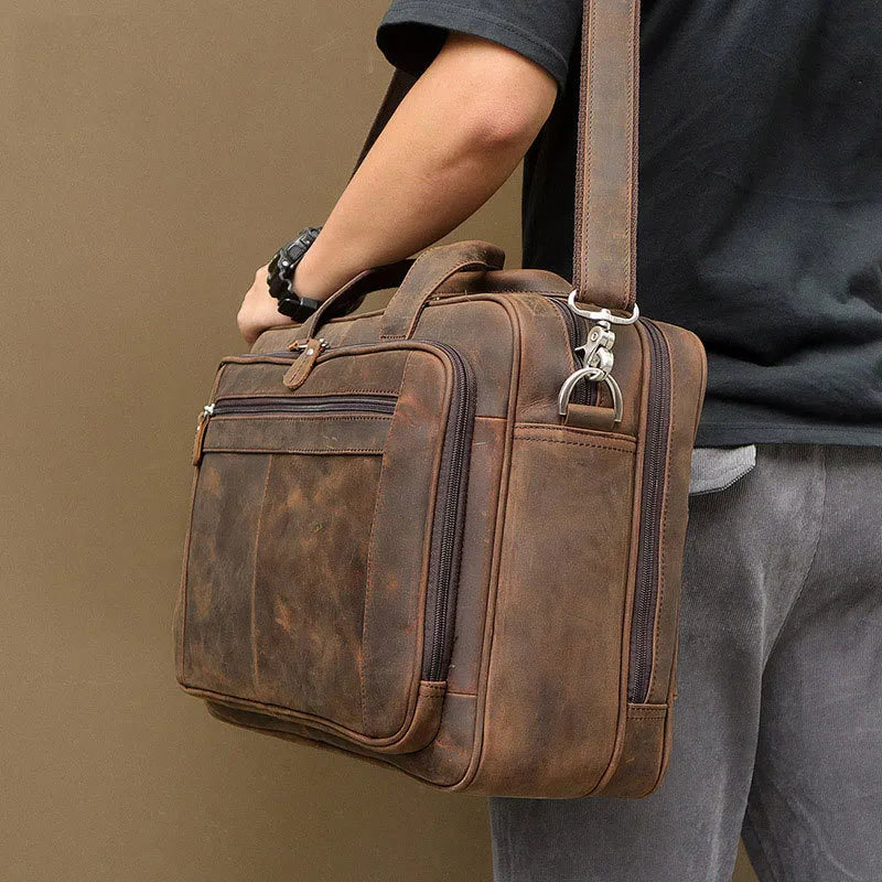 Leather Laptop Bag for Men ⎜ Robust Shoulder Bag with Multiple Compartments for Business and Leisure