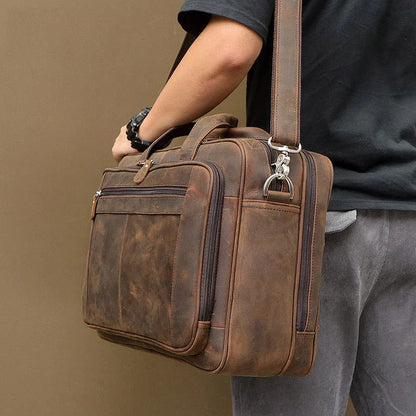 Leather Laptop Bag for Men ⎜ Robust Shoulder Bag with Multiple Compartments for Business and Leisure