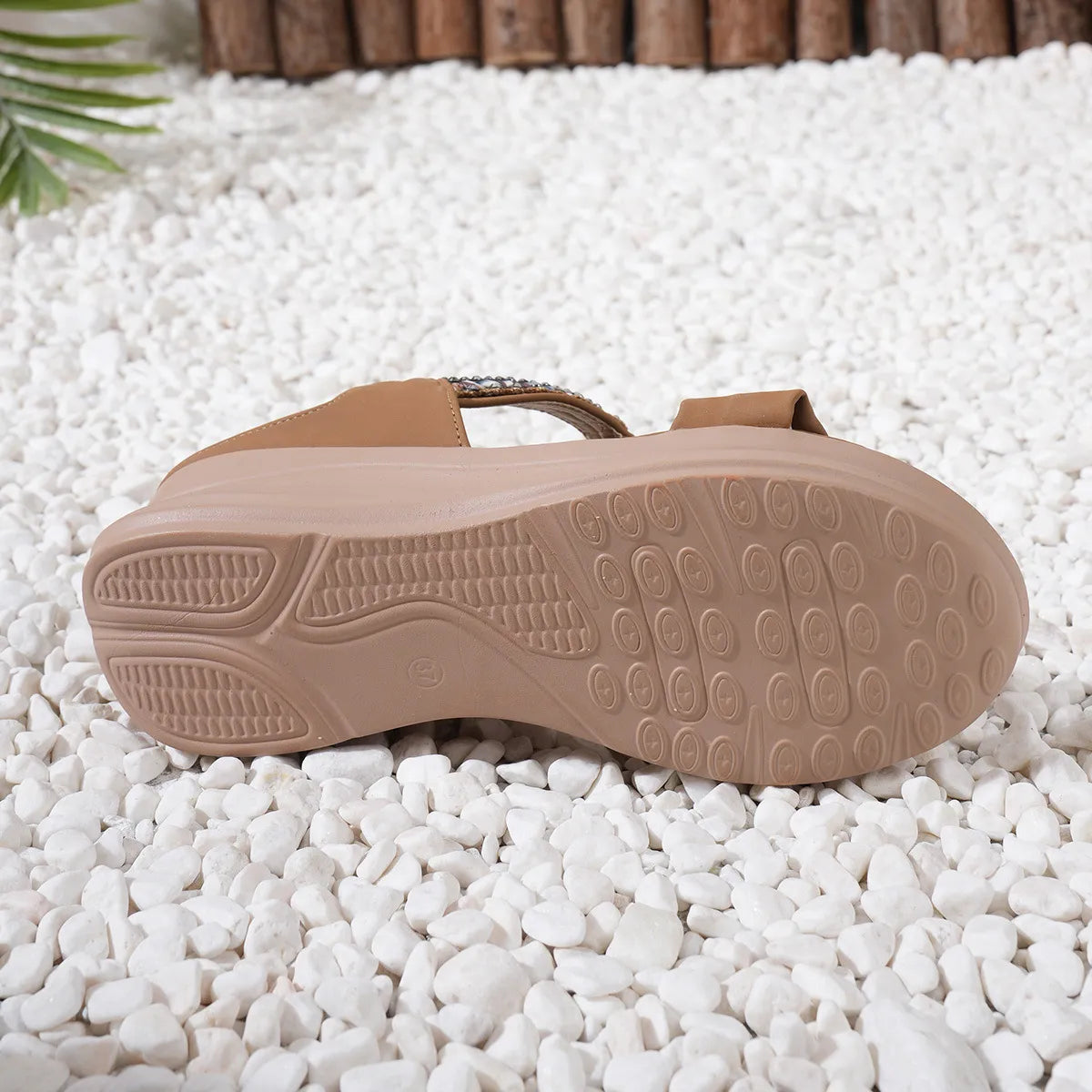 Women's Beach Sandals ⎜ Comfortable Footbed with Pearl Embellishment and Sparkling Rhinestones in Ethnic Style