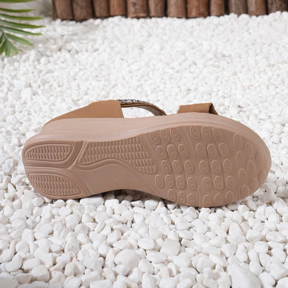 Women's Beach Sandals ⎜ Comfortable Footbed with Pearl Embellishment and Sparkling Rhinestones in Ethnic Style