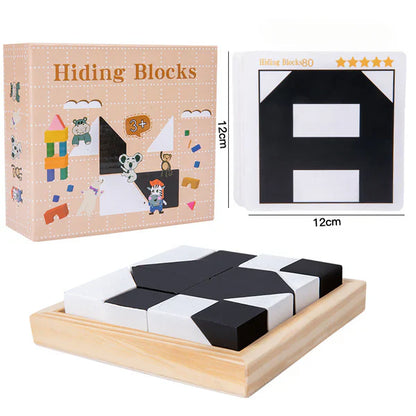 Wooden Battle Block Puzzle Game ⎜ Educational Logic Training Toy for Kids with Cards and Board Play