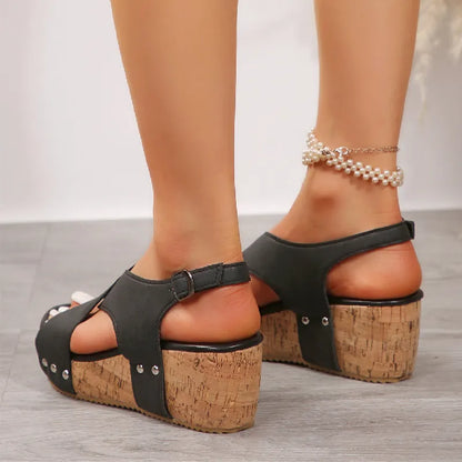 Women's Summer Wedge Sandals ⎜ Comfortable Platform Sandals with Straps and Studs for Everyday Wear & Leisure