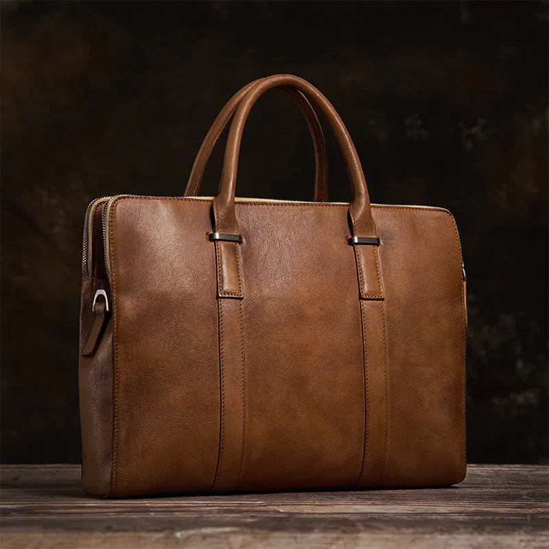 Leather Briefcase for Men ⎜ Noble Bag Made From Vegetable - Tanned Leather for Business and Leisure