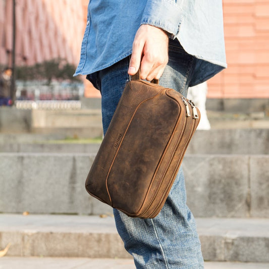 Leather Clutch for Men ⎜ Vintage Bag Made of Genuine Leather with Practical Compartments and Zip