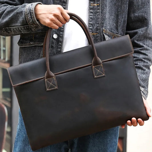 Real Leather Laptop Bag ⎜ Stylish Briefcase with an Elegant Design and Practical Carrying Handles