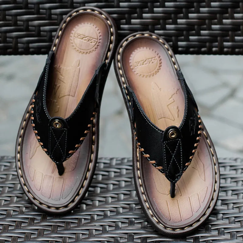 Men's Toe Separators for Summer ⎜ Comfortable Leather Sandals with Non - Slip Soles and Stylish Details