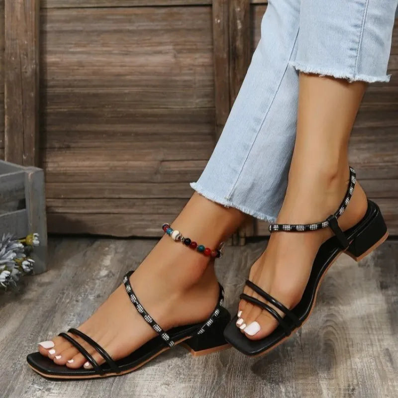 Women's Heeled Sandals ⎜ Elegant Summer Shoes with Thin Straps and Rhinestone Details for Everyday Wear & Events