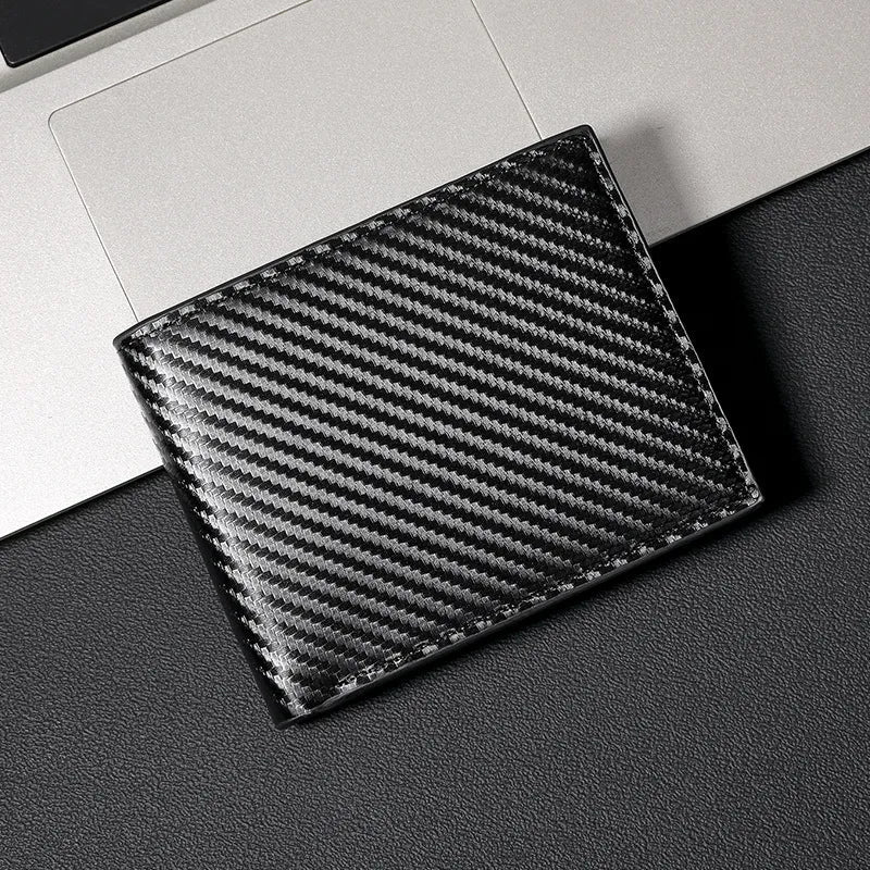 Carbon Leather Wallet for Men ⎜ Compact 3 - Fold Wallet with Zip Compartment and Card Slots