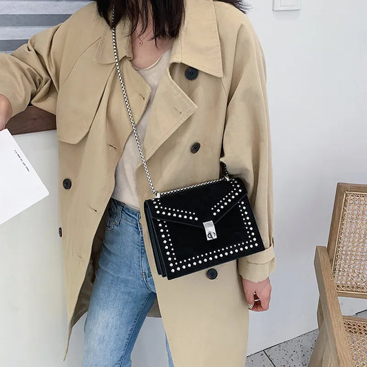 Shoulder Bag for Women ⎜ Stylish Bag with Stud Embellishment and Chain Strap