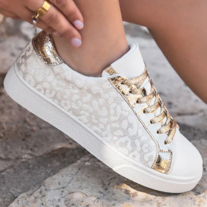 Sneakers for Women ⎜ Comfortable Shoes with Leopard Print and Metallic Accents for Everyday Wear and Style