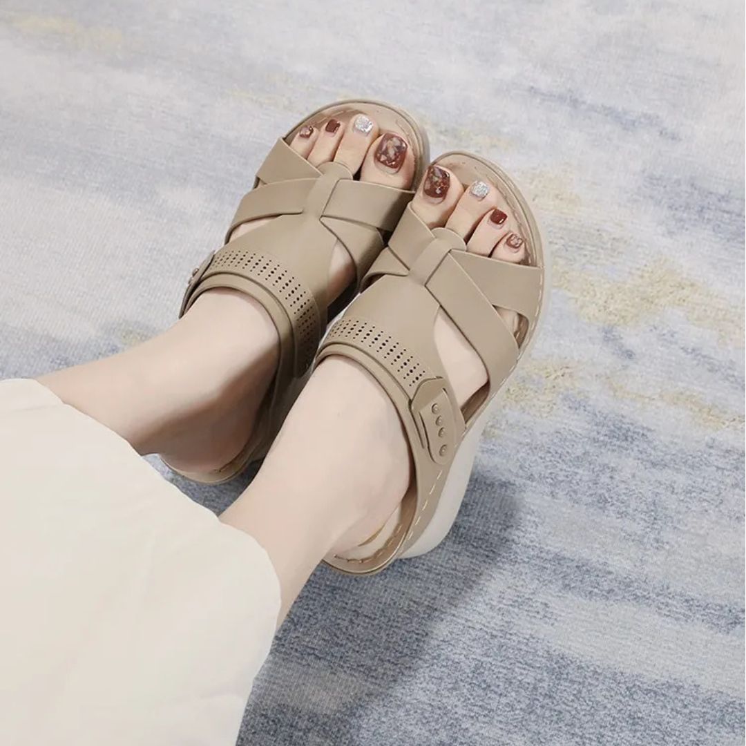 Women's Wedge Heel Sandals ⎜ Comfortable Summer Shoes with Cross Straps and Non - Slip Sole for Everyday Wear & Beach