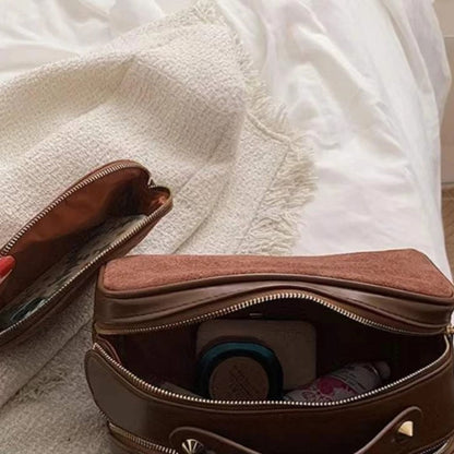 Cosmetics Bag for Women ⎜ Large Capacity with Suede Look and Practical Carrying Handle