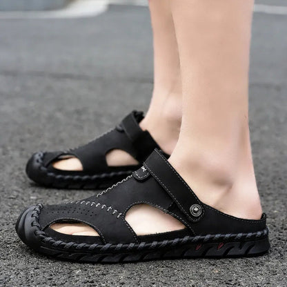 Summer Slip - on Shoes for Men ⎜ Breathable Leather Shoes in Plus Sizes for Beach and Leisure