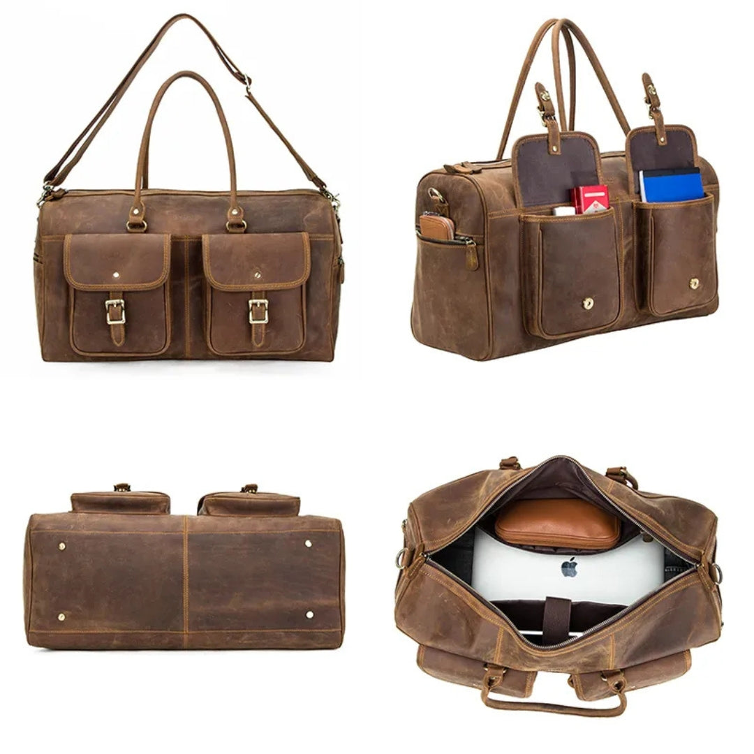 Cowhide Leather Travel Bag for Men ⎜ Robust Leather Travel Bag with Large Capacity