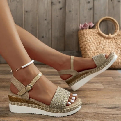 Women's Wedge Sandals ⎜ Summery Shoes with Jute Rope Design Adjustable Strap and Comfortable Sole