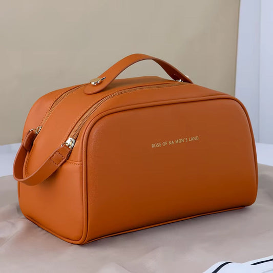 Cosmetics Bag for Women ⎜ Double Zip Design with Large Capacity and Elegant Carrying Handle