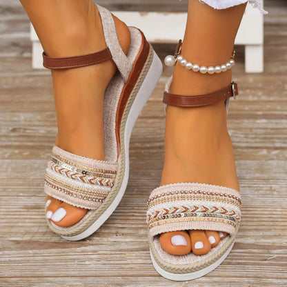 Platform Sandals for Women ⎜ Summery Wedge Shoes with Jute Edging and Soft , Non - Slip Sole Cushioning