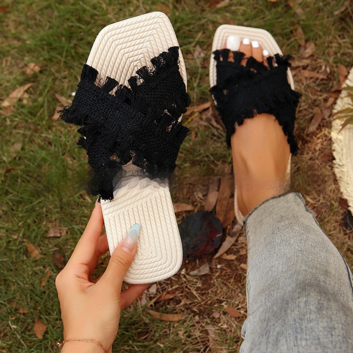 Beach Sandals for Women ⎜ Comfortable Summer Shoes with Fringes and Non - Slip Eva Sole