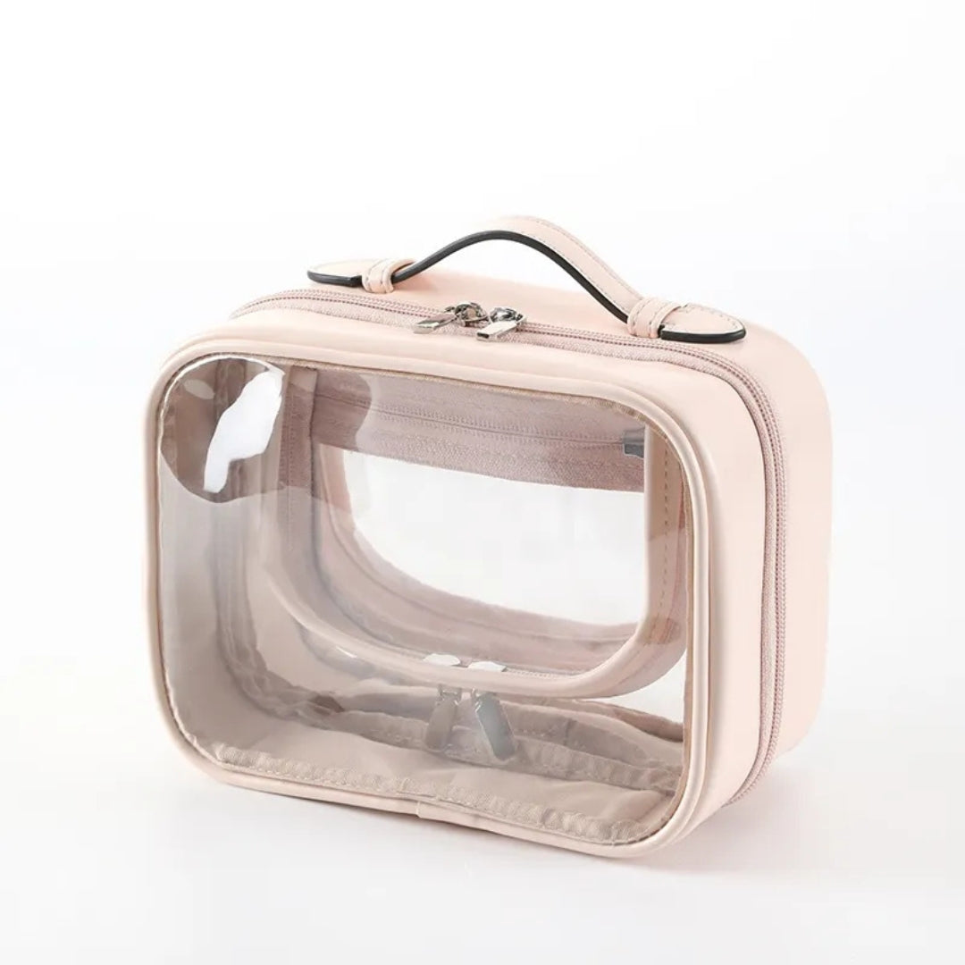 Cosmetics Bag for Women ⎜ Transparent Hard Shell with Zip and Practical Carrying Handle for Travelling