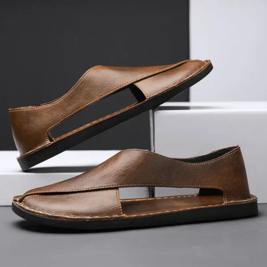 Leather Sandals for Men ⎜ Comfortable One - Pedal Beach Shoes Made From Breathable Genuine Leather