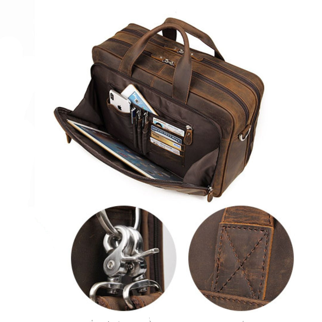 Leather Laptop Bag for Men ⎜ Robust Shoulder Bag with Multiple Compartments for Business and Leisure