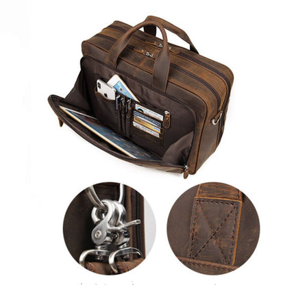 Leather Laptop Bag for Men ⎜ Robust Shoulder Bag with Multiple Compartments for Business and Leisure