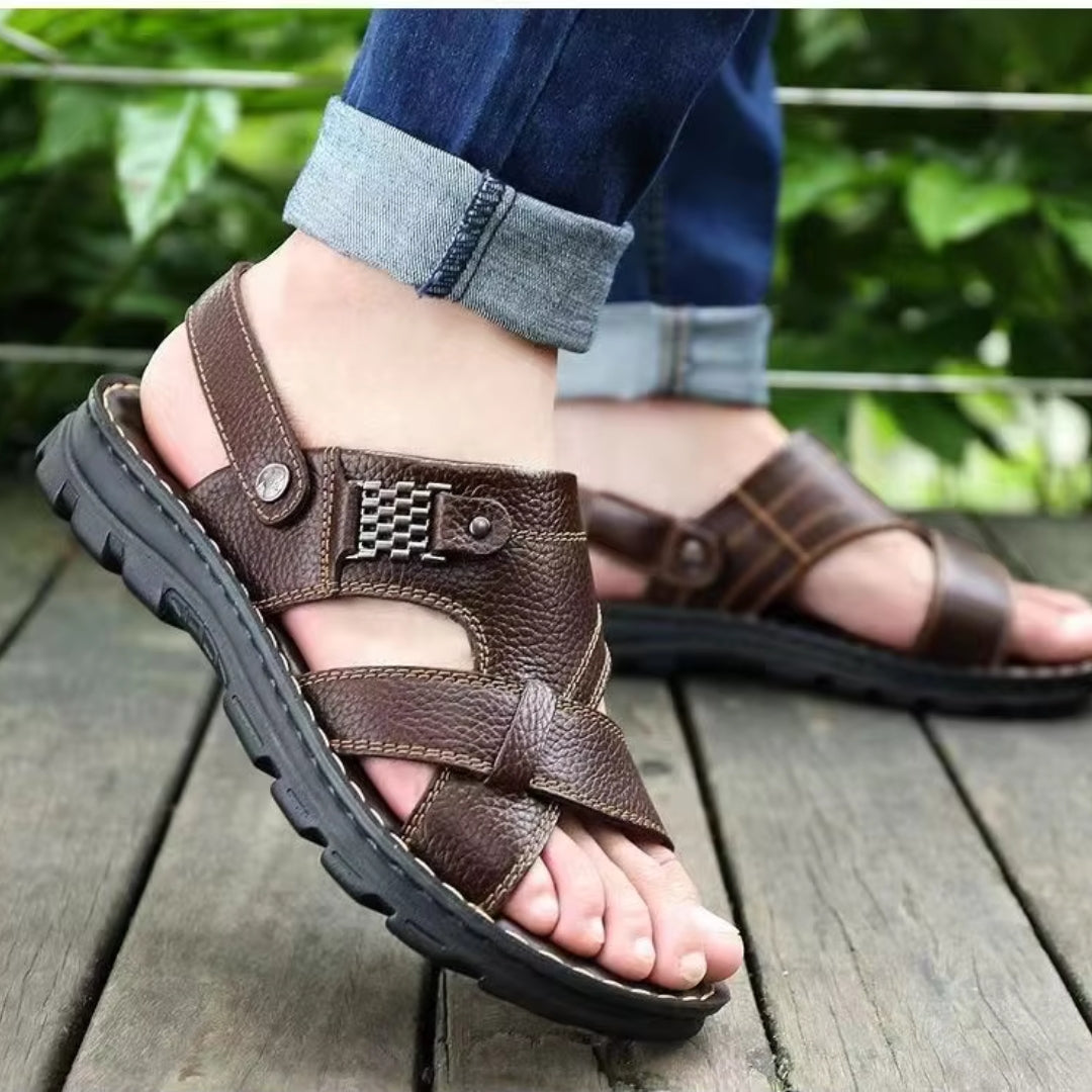 Leather Slippers for Men ⎜ Comfortable Non - Slip and Durable Beach Shoes