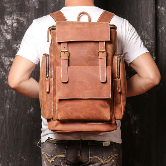 Laptop Backpack for Men ⎜ Large Leather Backpack with Side Pockets and Extra Storage Space for Travelling