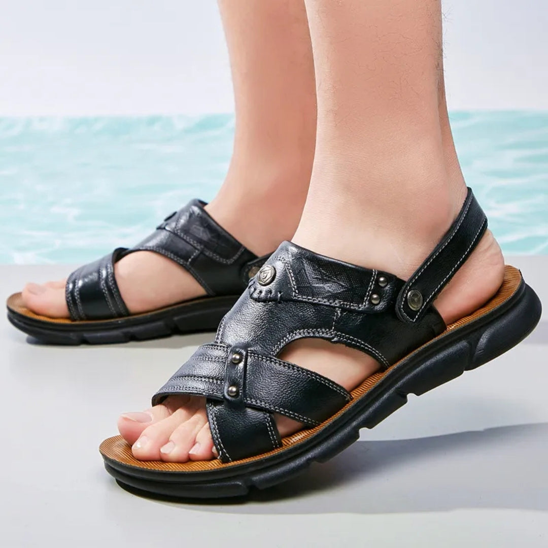 Leather Slippers for Men ⎜ Versatile Beach Sandals for Outdoor Activities