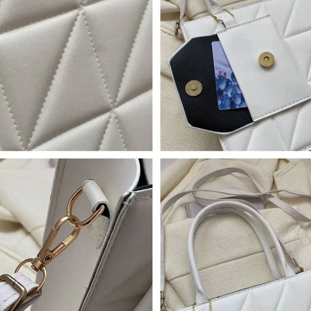 Fashionable Handbag with Square Embossing ⎜ Stylish Shoulder Bag with Practical Card Holder