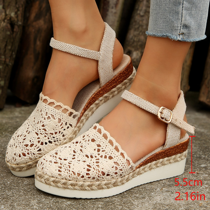 Women's Sandals with Buckle ⎜ Woven Design with Airy Cut - Outs for Summer and Leisure