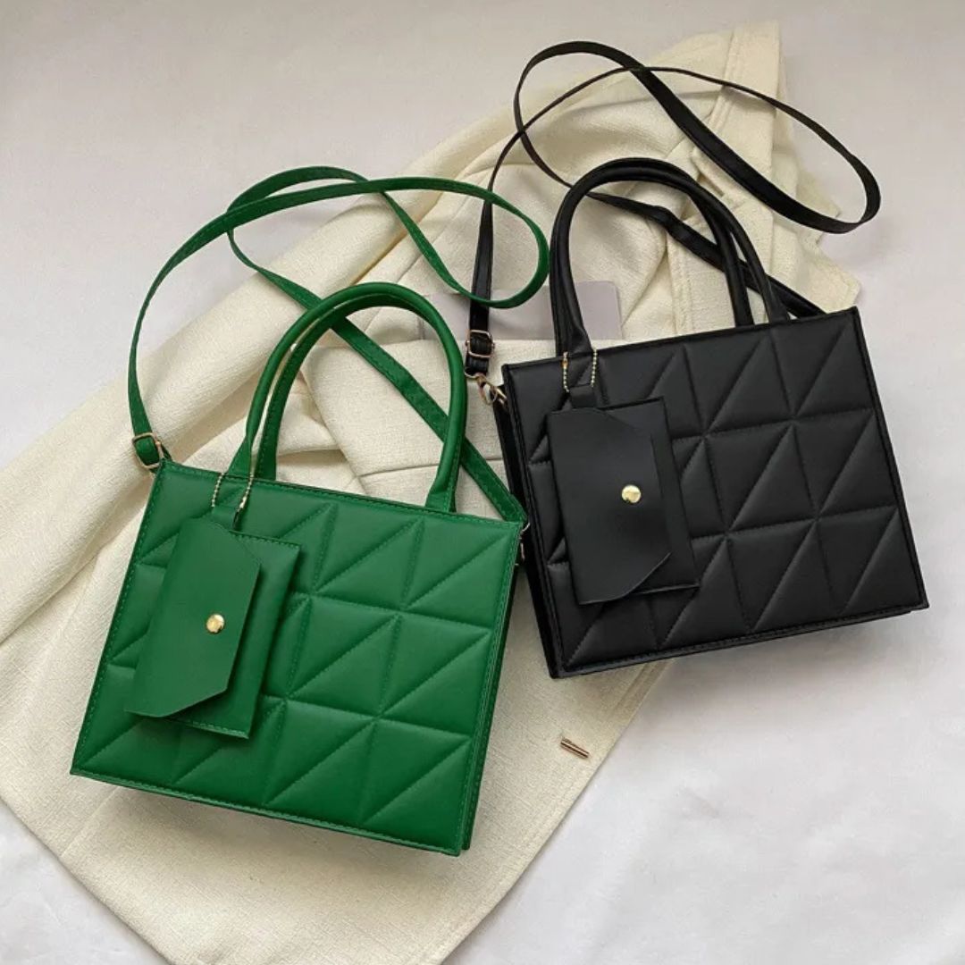 Fashionable Handbag with Square Embossing ⎜ Stylish Shoulder Bag with Practical Card Holder