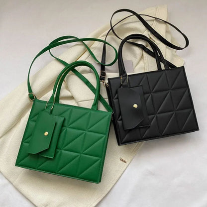 Fashionable Handbag with Square Embossing ⎜ Stylish Shoulder Bag with Practical Card Holder
