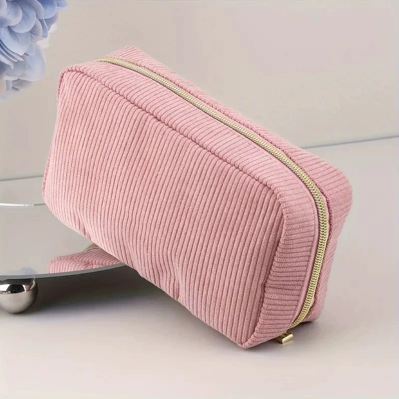 Cosmetics Bag for Women ⎜ Practical Storage Bag Made of Corduroy Fabric with Zip