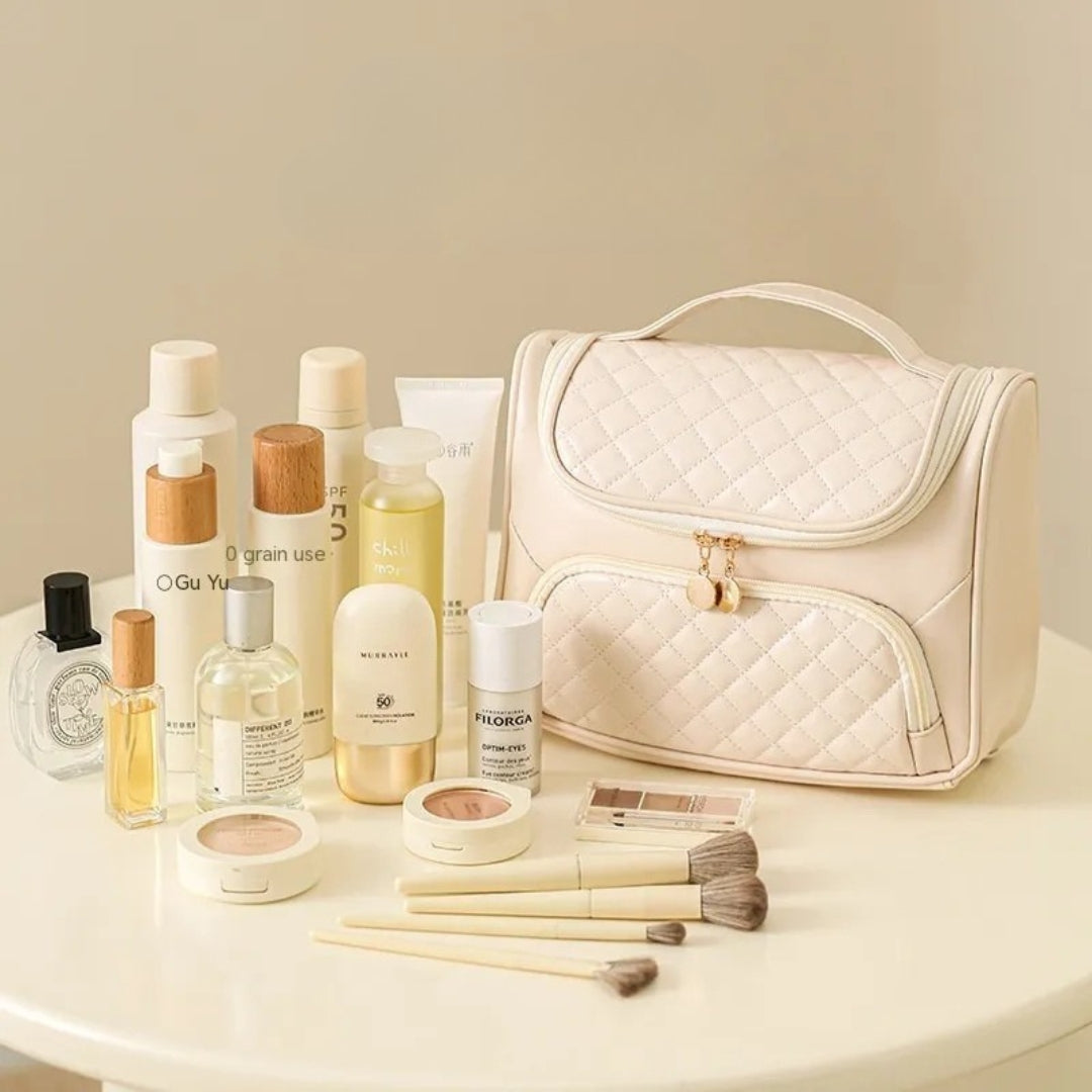 Cosmetics Bag for Women ⎜ Large Capacity with Quilted Surface and Practical Carrying Handle for on the Go