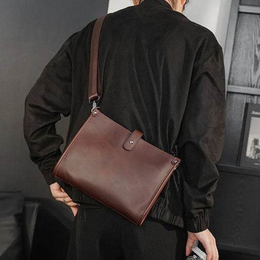 Shoulder Bag for Men ⎜ Retro Shoulder Bag Made of Faux Leather in Landscape Format with Magnetic Fastener