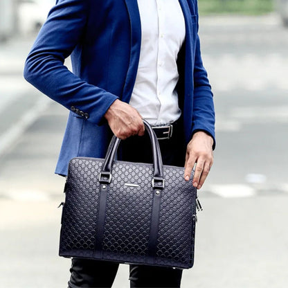 Leather Briefcase for Men ⎜ Stylish Business Bag with Embossed Design and Additional Wallet