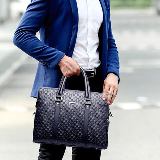 Leather Briefcase for Men ⎜ Stylish Business Bag with Embossed Design and Additional Wallet