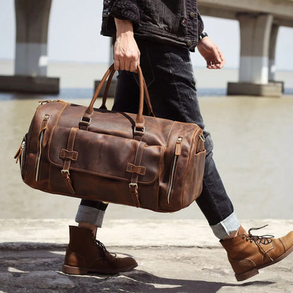 Travel Bag for Men ⎜ Vintage Leather with Large Capacity and Practical Compartments
