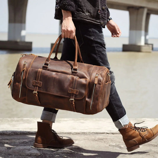 Travel Bag for Men ⎜ Vintage Leather with Large Capacity and Practical Compartments