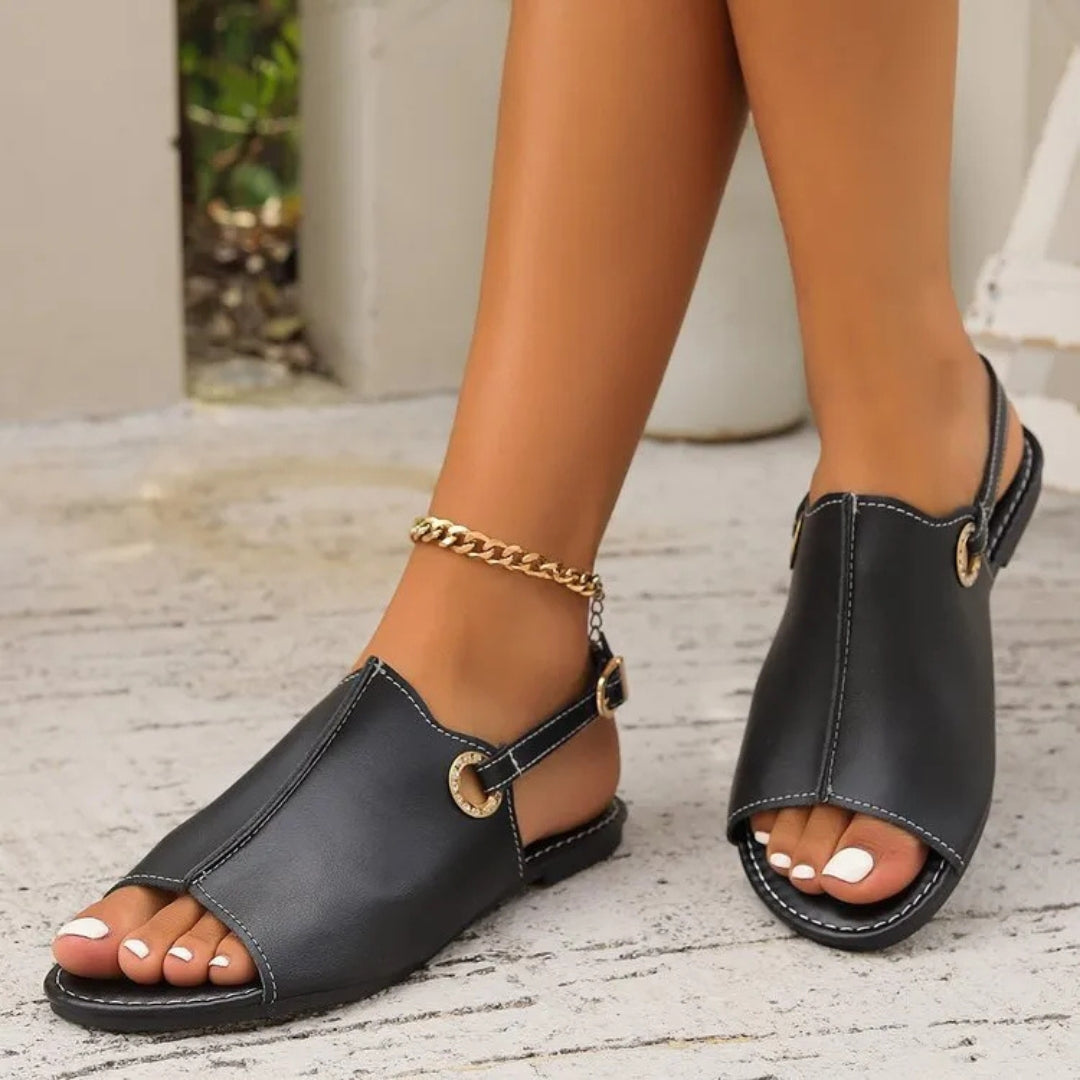 Flat Sandals for Women ⎜ Open Summer Shoes with Heel Strap and Buckle for Beach and Leisure