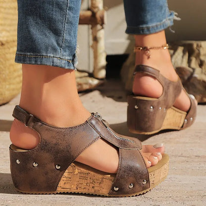 Wedge Heel Sandals for Women ⎜ Fashionable Summer Shoes with a Zip and a Comfortable Feel