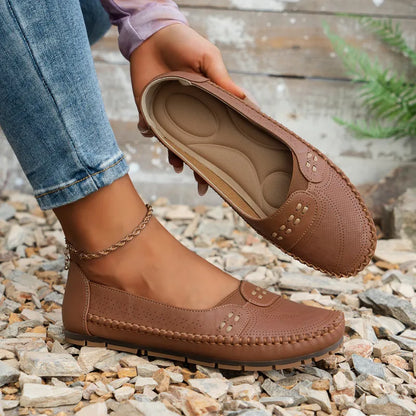 Loafers for Women ⎜ Comfortable Flat Shoes with Perforated Design and Decorative Stitching