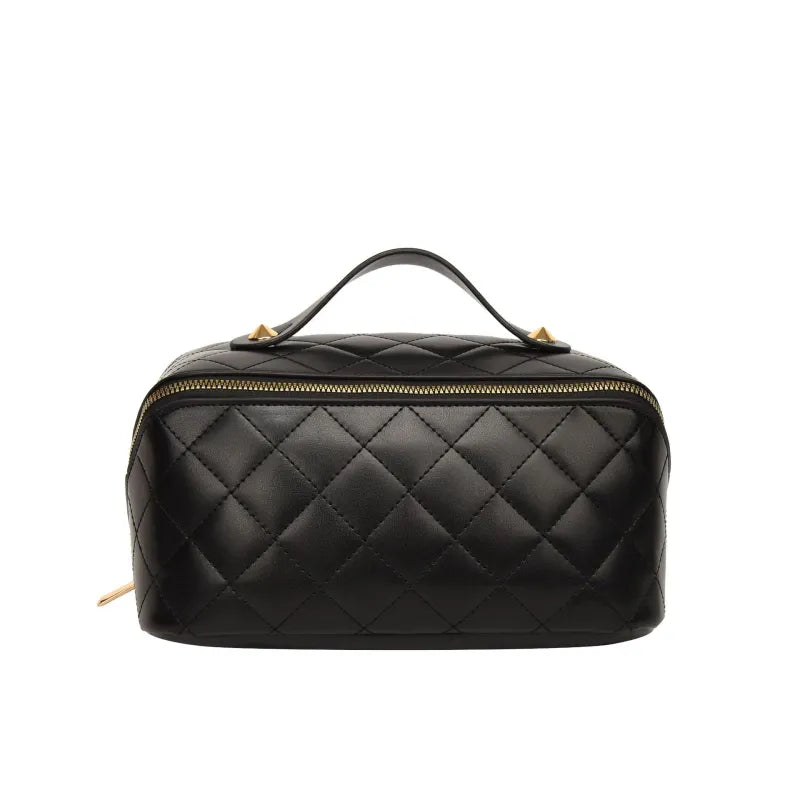 Cosmetics Bag for Women ⎜ Elegant Quilted Design with Zip and Practical Carrying Handle for on the Go
