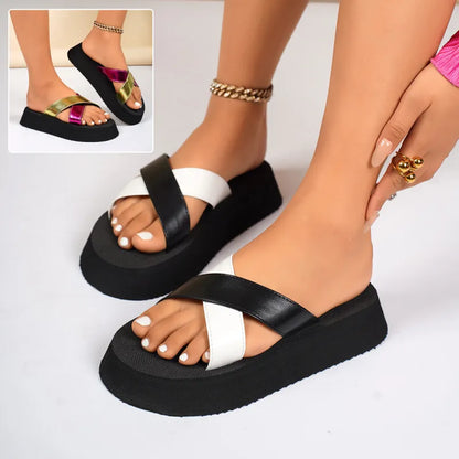 Women's Platform Mules with Cross Straps ⎜ Comfortable Summer Shoes for the Beach, Holidays and Leisure Time